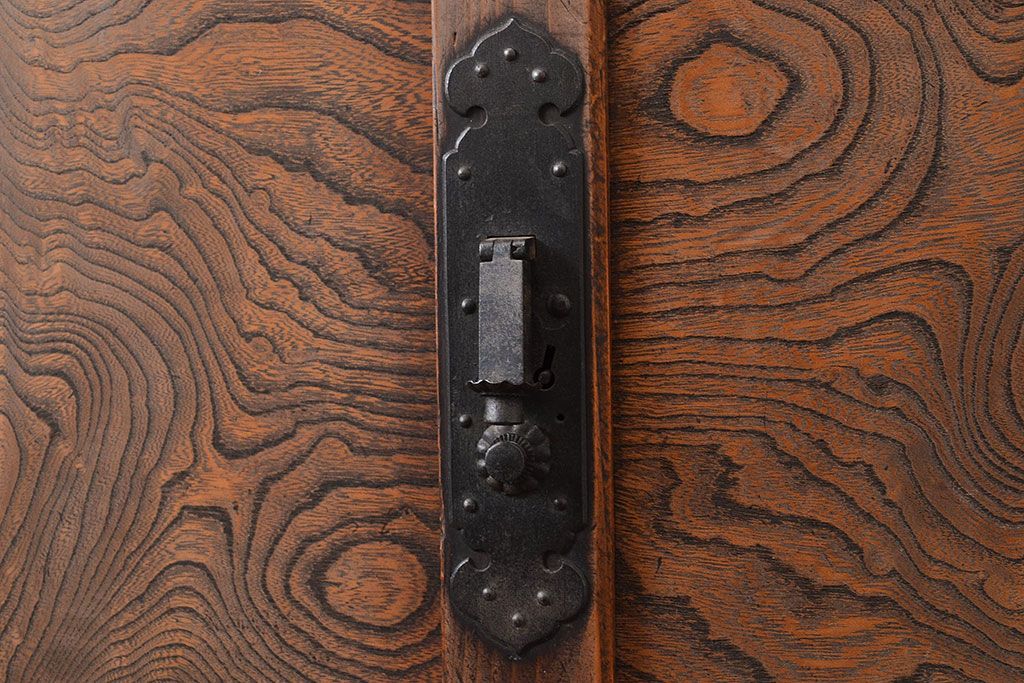 和製アンティーク　明治期　ケヤキ材の杢目が魅力的な帳場箪笥(時代箪笥、収納箪笥)(R-047674)