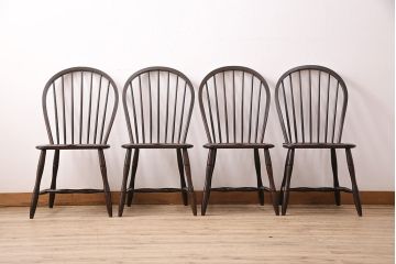 ビンテージ　松本民芸家具　美しいシルエットが魅力の#72リーチ型チェア4脚セット(ダイニングチェア、椅子)(R-047675)