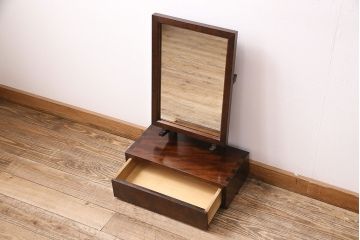 中古　松本民芸家具　和と洋どちらの空間にも合わせやすい大人の雰囲気漂う小鏡台(ミラー、引き出し付き)(R-047688)