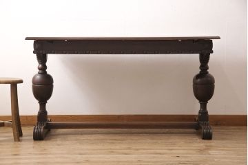イギリスアンティーク　球根型の脚が目を引く、オーク材製のエクステンションテーブル(ドローリーフテーブル、ダイニングテーブル)(R-047707)