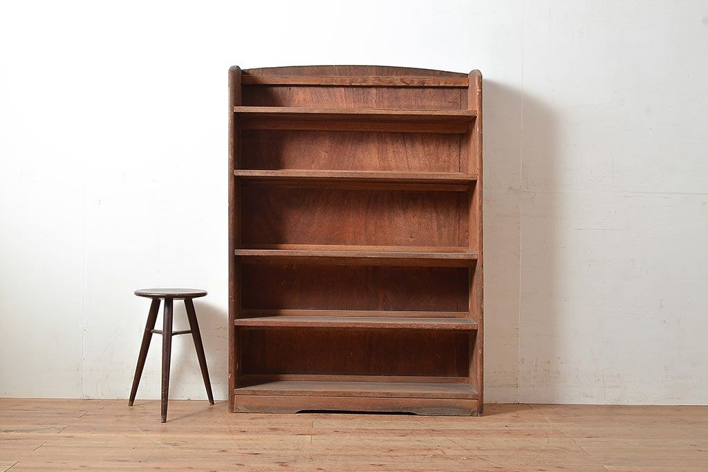 和製アンティーク　使い込まれた風合いが味わい深いシンプルなブックシェルフ(収納棚、本棚)(R-047710)