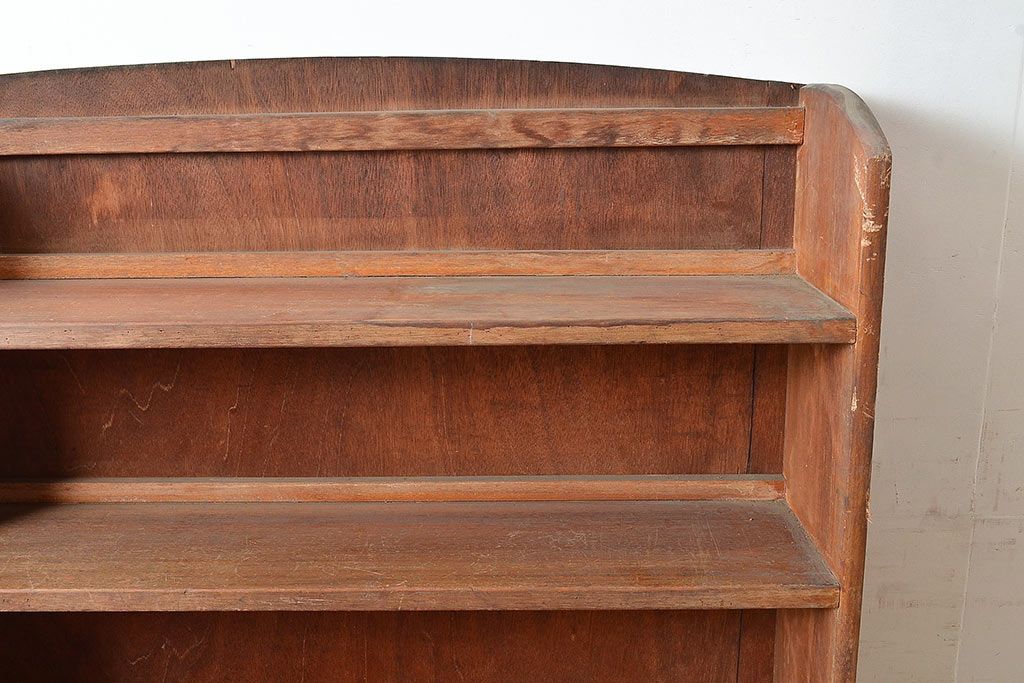 和製アンティーク　使い込まれた風合いが味わい深いシンプルなブックシェルフ(収納棚、本棚)(R-047710)