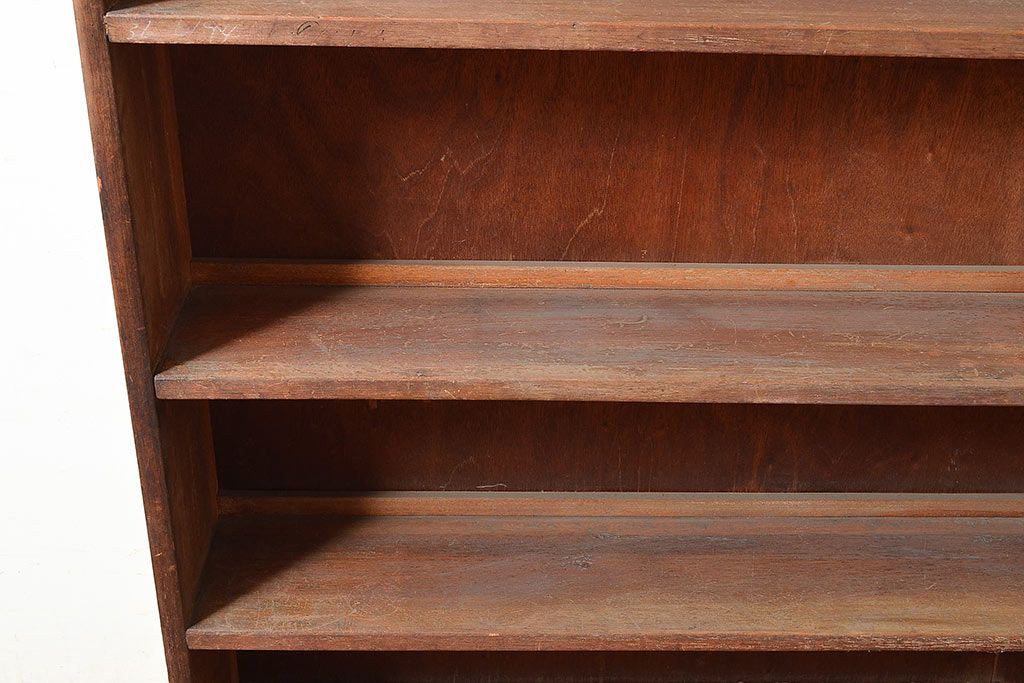 和製アンティーク　使い込まれた風合いが味わい深いシンプルなブックシェルフ(収納棚、本棚)(R-047710)