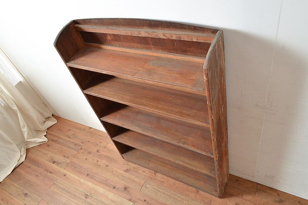 和製アンティーク　使い込まれた風合いが味わい深いシンプルなブックシェルフ(収納棚、本棚)(R-047710)