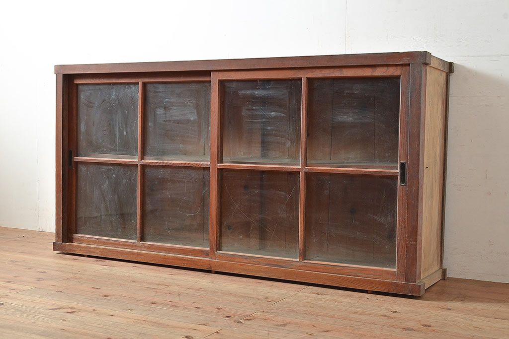 和製アンティーク　たっぷり収納できるシンプルな重ね戸棚・上段(収納棚、食器棚、キャビネット)(R-047714)