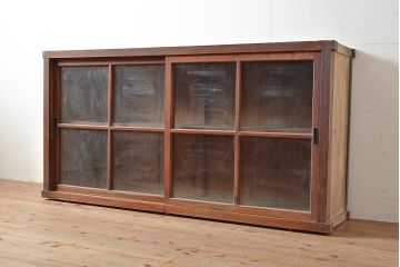 和製アンティーク　たっぷり収納できるシンプルな重ね戸棚・上段(収納棚、食器棚、キャビネット)(R-047714)