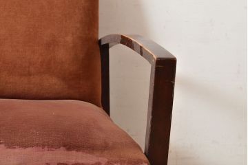 和製アンティーク　カバ材製フレーム　大正ロマンな雰囲気香る二人掛けソファ(2人掛けソファ、アームソファ)(R-047716)