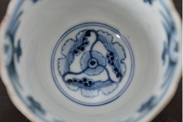 江戸期　古伊万里　富長貴春　色絵　湯呑・小皿セット(蕎麦猪口、和食器)(R-047727)