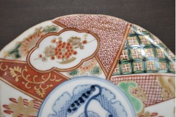 江戸期　古伊万里　富長貴春　色絵　湯呑・小皿セット(蕎麦猪口、和食器)(R-047727)