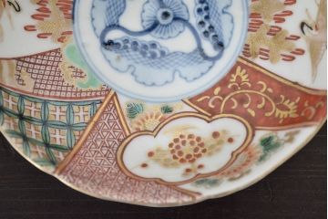 江戸期　古伊万里　富長貴春　色絵　湯呑・小皿セット(蕎麦猪口、和食器)(R-047727)