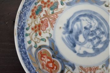 江戸期　古伊万里　富長貴春　小皿2枚(色絵、染付、和食器)(R-047728)