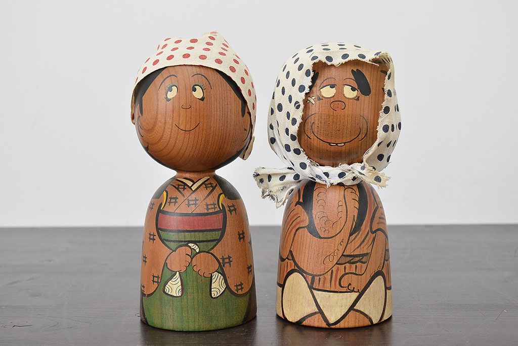 秋田　三浦節子　創作こけし6体　絵馬1枚(わらしっこ)(R-047730)