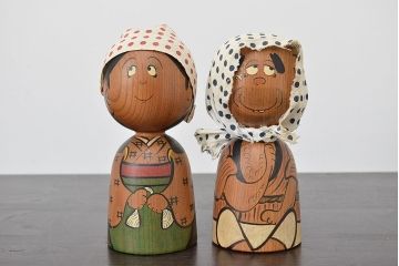 秋田　三浦節子　創作こけし6体　絵馬1枚(わらしっこ)(R-047730)