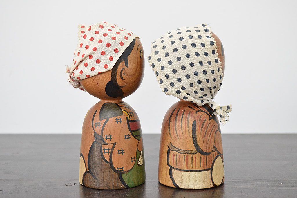 秋田　三浦節子　創作こけし6体　絵馬1枚(わらしっこ)(R-047730)