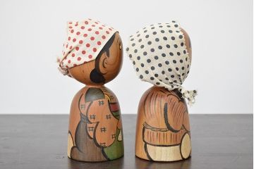 秋田　三浦節子　創作こけし6体　絵馬1枚(わらしっこ)(R-047730)