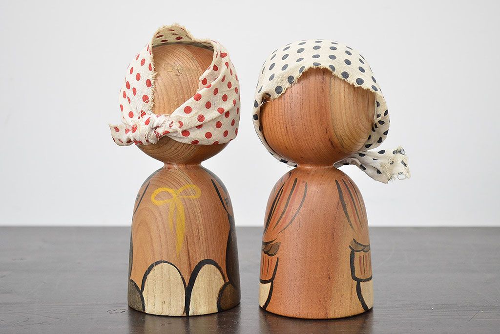 秋田　三浦節子　創作こけし6体　絵馬1枚(わらしっこ)(R-047730)