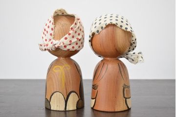 秋田　三浦節子　創作こけし6体　絵馬1枚(わらしっこ)(R-047730)