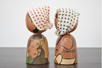 秋田　三浦節子　創作こけし6体　絵馬1枚(わらしっこ)(R-047730)