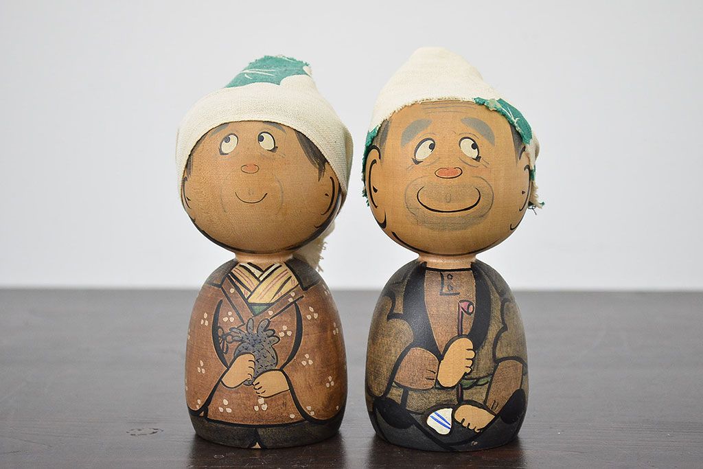 秋田　三浦節子　創作こけし6体　絵馬1枚(わらしっこ)(R-047730)
