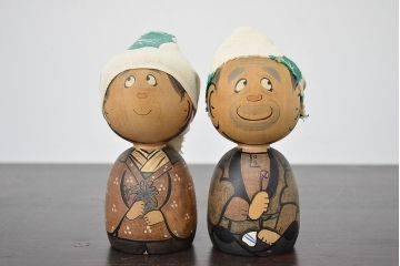 秋田　三浦節子　創作こけし6体　絵馬1枚(わらしっこ)(R-047730)