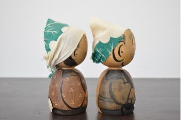 秋田　三浦節子　創作こけし6体　絵馬1枚(わらしっこ)(R-047730)