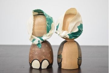 秋田　三浦節子　創作こけし6体　絵馬1枚(わらしっこ)(R-047730)