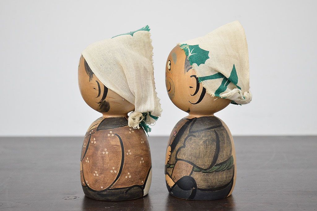 秋田　三浦節子　創作こけし6体　絵馬1枚(わらしっこ)(R-047730)