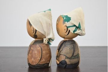 秋田　三浦節子　創作こけし6体　絵馬1枚(わらしっこ)(R-047730)