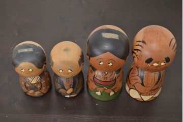 秋田　三浦節子　創作こけし6体　絵馬1枚(わらしっこ)(R-047730)