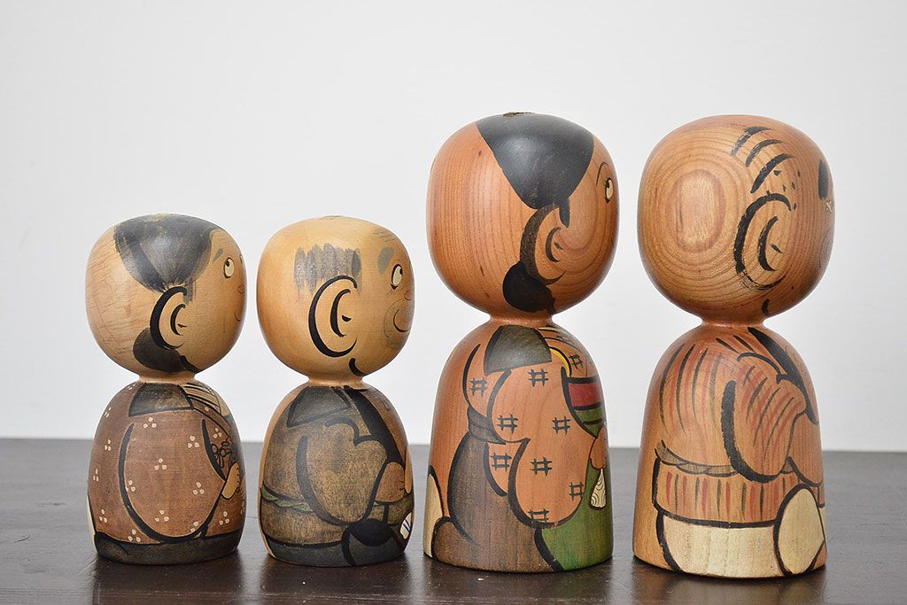 秋田　三浦節子　創作こけし6体　絵馬1枚(わらしっこ)(R-047730)