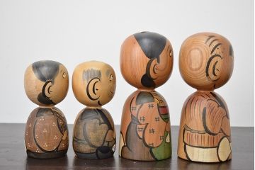 秋田　三浦節子　創作こけし6体　絵馬1枚(わらしっこ)(R-047730)