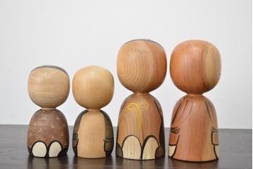 秋田　三浦節子　創作こけし6体　絵馬1枚(わらしっこ)(R-047730)