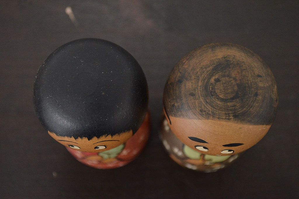 秋田　三浦節子　創作こけし6体　絵馬1枚(わらしっこ)(R-047730)