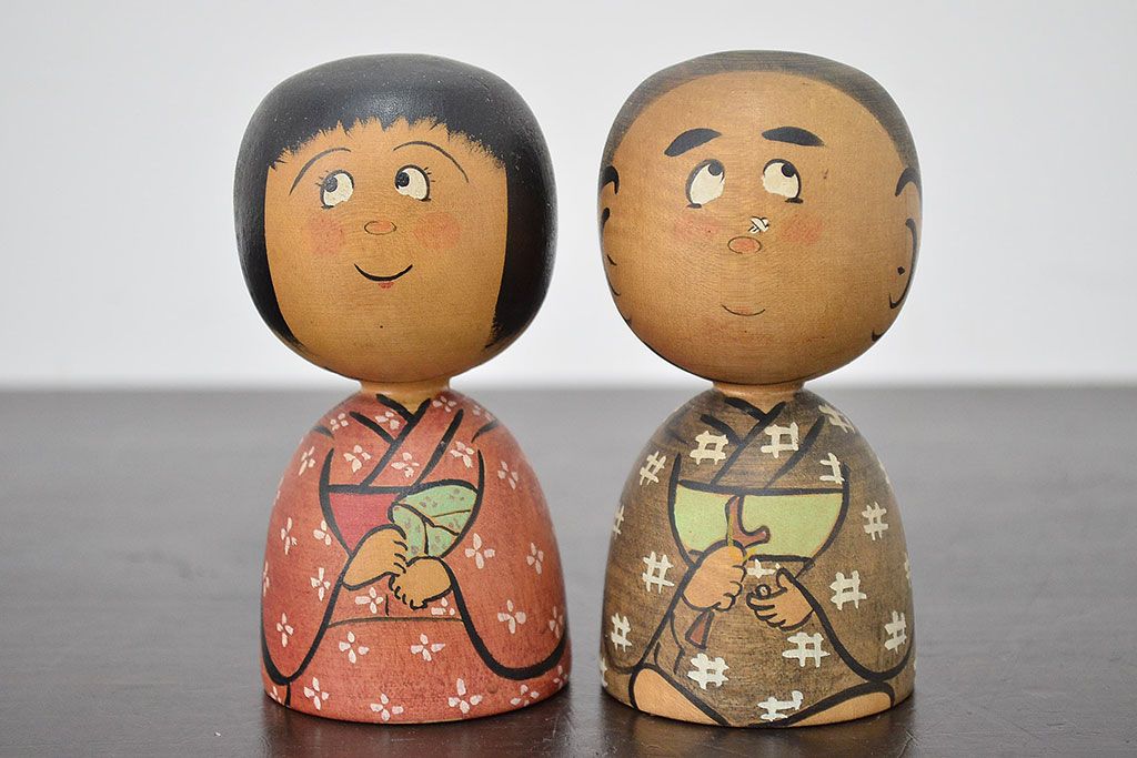 秋田　三浦節子　創作こけし6体　絵馬1枚(わらしっこ)(R-047730)