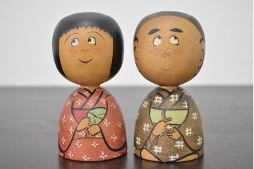 秋田　三浦節子　創作こけし6体　絵馬1枚(わらしっこ)(R-047730)