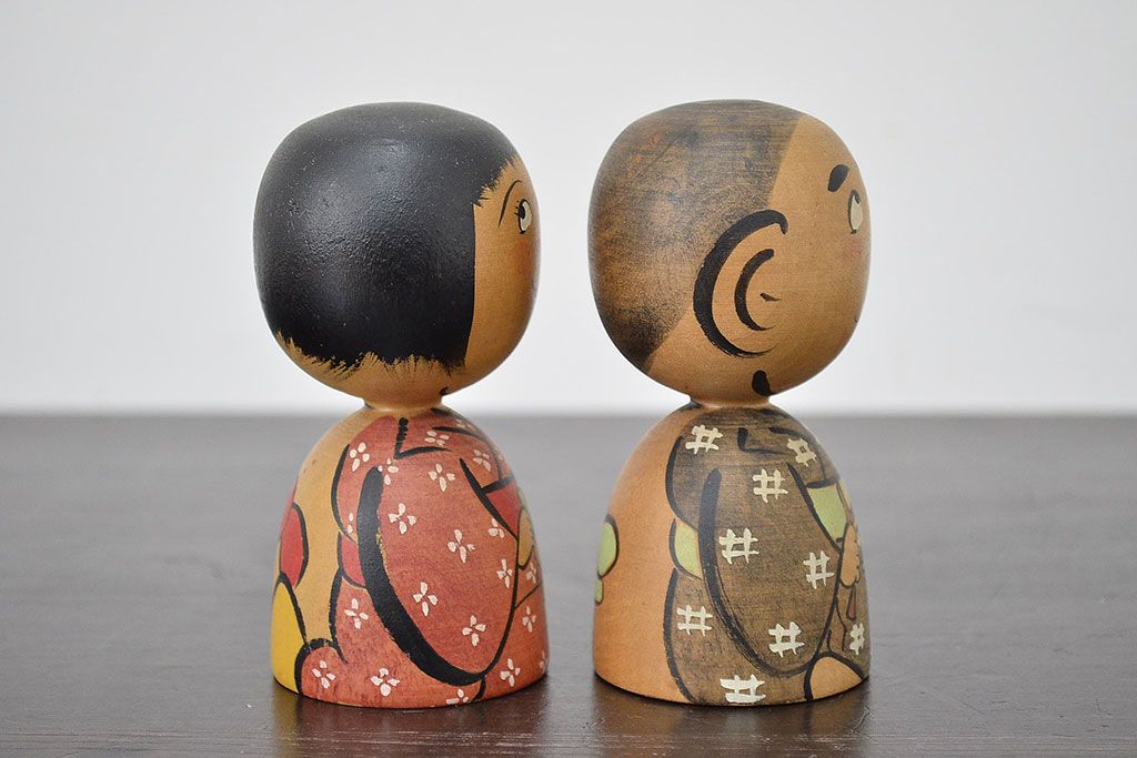 秋田　三浦節子　創作こけし6体　絵馬1枚(わらしっこ)(R-047730)