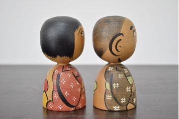 秋田　三浦節子　創作こけし6体　絵馬1枚(わらしっこ)(R-047730)