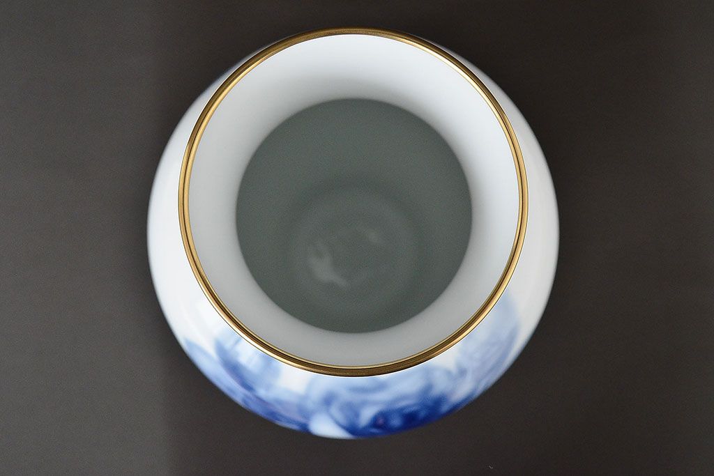 大倉陶園　ブルーローズ　花瓶　共箱　定価43,200円(花器、フラワーベース)(R-047731)