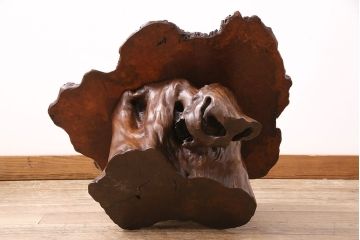 和製アンティーク　総カリン材製!美しい鳥眼杢が見られる存在感のある座卓(花台、飾り台、花梨材)(R-047785)