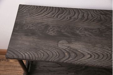 和製ビンテージ　高級杉材　独特の趣が感じられる浮造り仕上げの飾り棚(茶棚、陳列棚)(R-047801)