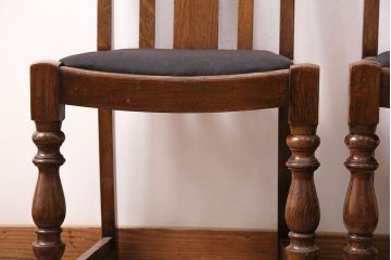 イギリスアンティーク　挽き物の脚が目を引くオーク材製のチェア2脚セット(ダイニングチェア、椅子)(R-047805)