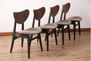 北欧ビンテージ　G-PLAN(ジープラン)　羽を広げたようなユニークなデザインが魅力的なチェア4脚セット(バタフライチェア、ダイニングチェア、椅子)(R-047807)