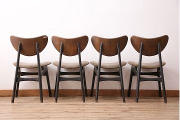 北欧ビンテージ　G-PLAN(ジープラン)　羽を広げたようなユニークなデザインが魅力的なチェア4脚セット(バタフライチェア、ダイニングチェア、椅子)(R-047807)