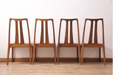 北欧ビンテージ　Nathan(ネイサン)社　チーク材　北欧テイストやミッドセンチュリースタイルに合うチェア4脚セット(ダイニングチェア、椅子)(R-047808)