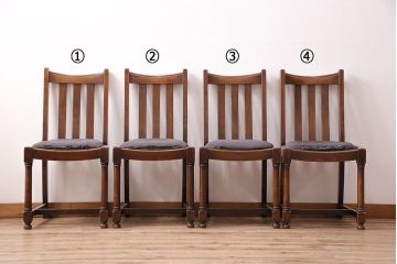 イギリスアンティーク　オーク材　落ち着いた雰囲気が魅力のシンプルなチェア4脚セット(ダイニングチェア、椅子)(R-047809)