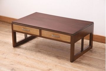 昭和レトロ　2色の色使いが存在感を程よく放つ文机(座卓、座机、ローテーブル、センターテーブル)(R-047815)