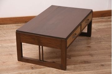 昭和レトロ　2色の色使いが存在感を程よく放つ文机(座卓、座机、ローテーブル、センターテーブル)(R-047815)