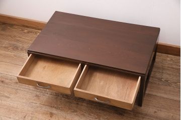 昭和レトロ　2色の色使いが存在感を程よく放つ文机(座卓、座机、ローテーブル、センターテーブル)(R-047815)