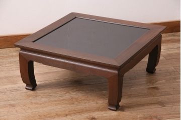 アンティーク　ケヤキ材製　異素材の組み合わせがお洒落な小振りの座卓(センターテーブル、ローテーブル)(R-047817)