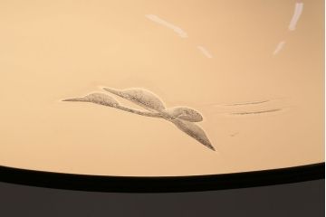 アンティーク照明　セルロイド装飾　柔らかな光に飛ぶ鶴が浮かぶ天井照明(ペンダントライト、吊り下げ照明、セル巻)(R-047823)